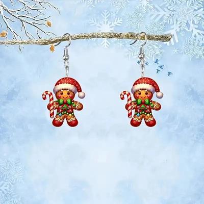 Festive Gingerbread Man Acrylic Earrings with Christmas Hats