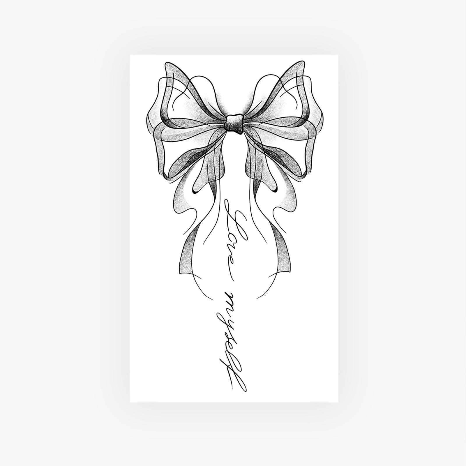 High Value Y2K Wind Ribbon Bow Pattern English Short Sentence Arm Tattoo Sticker 9*15