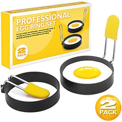 2Pcs/Set Egg Rings para chapa de aço inoxidável Egg Ring com cabo anti-escaldante Antiaderente Round Egg Shaper Mold para café da manhã