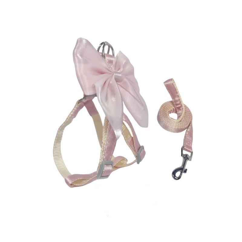 Pet Dog Leash Set With Bright Silk Large Bowknot Chest Harness For Small Dogs And Cats