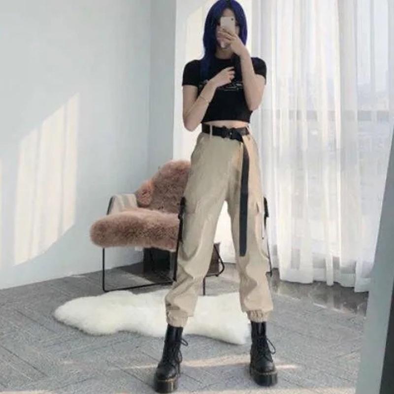 

Cotton leggings overalls women s thin high waist loose spring and autumn thin breathable cool tooling multi-pocket pants XXL