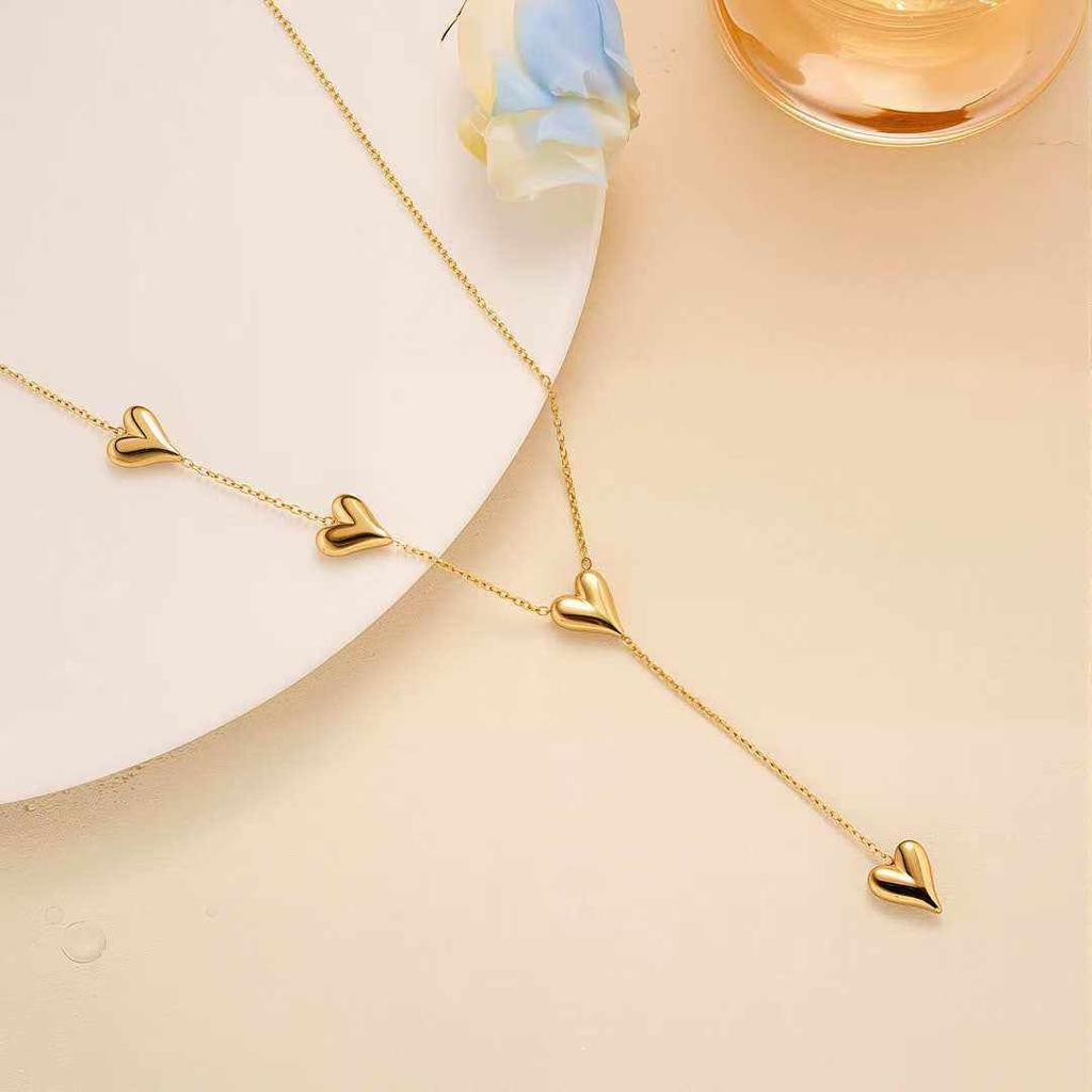 Unique Trendy Double Layer 18k Gold Plated Tarnish Free Stainless Steel Multi Heart Pendant Necklace Women