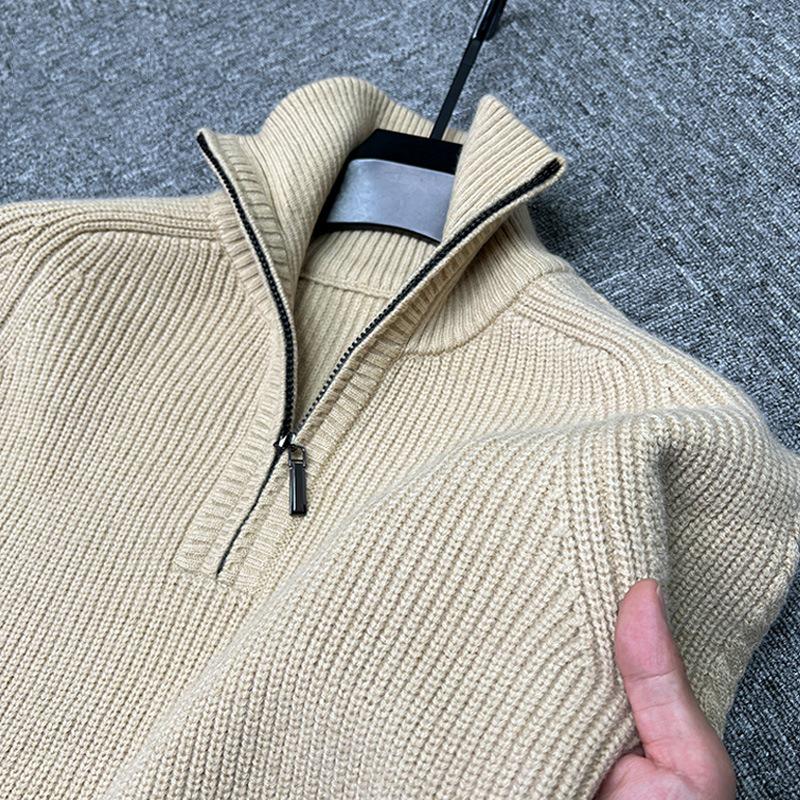 

Men s Trendy Half-Zip High-Neck Sweater - Warm Autumn/Winter Knitwear Pullover, Solid Color, Loose Fit, Lapel Design 3XL абрикосовий