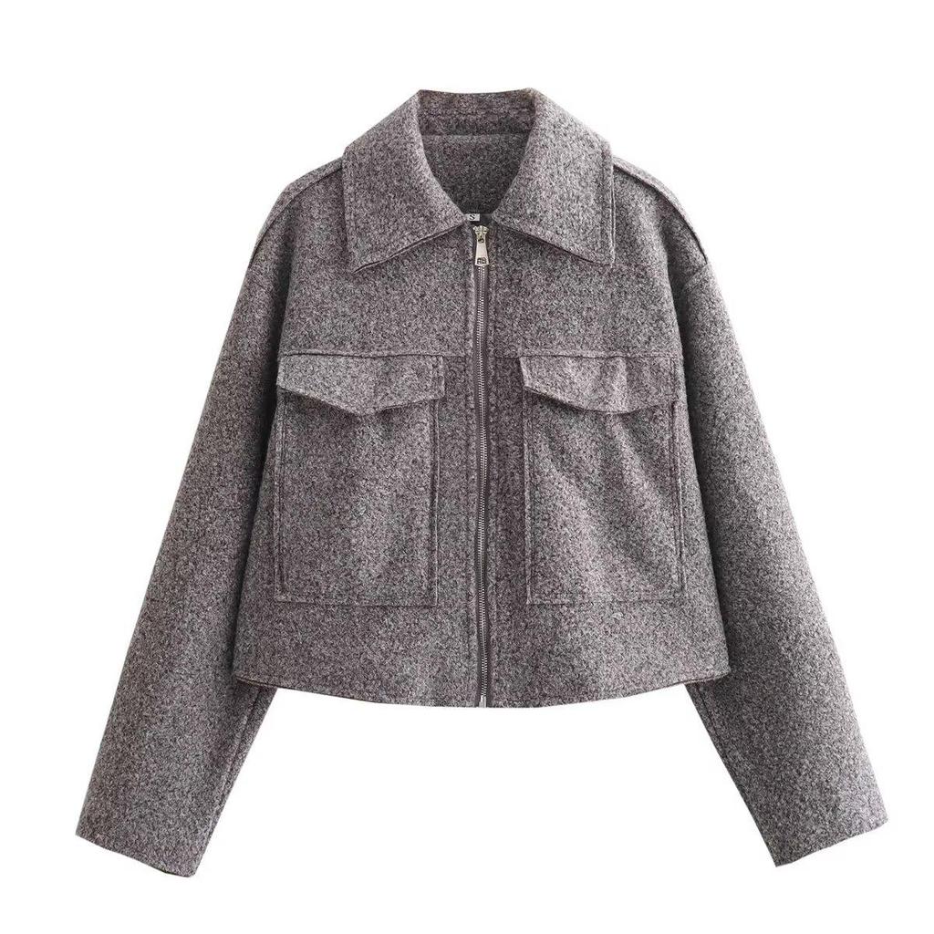 European & American Style Women's Suede Short Jacket with Zipper