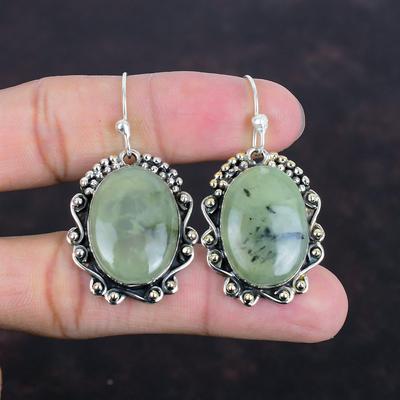 Stříbrné náušnice s mechem a prehnitem, ručně vyráběné, s přírodními drahokamy, 925 sterling silver, náušnice s narozeninovým kamenem, dámské náušnice, dárky pro manželku