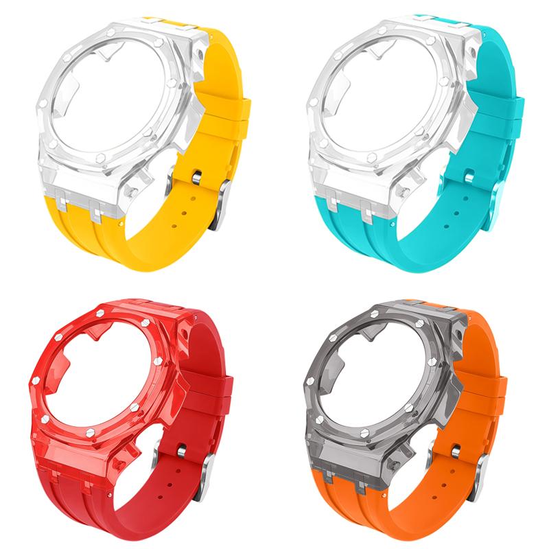 Für Casio Farmhouse Oak Uhr GA2100/GA2110/GA-B2100 Modifiziertes Transparentes Gehäuse Silikonuhr mit Gummi-Kette Set Zubehör