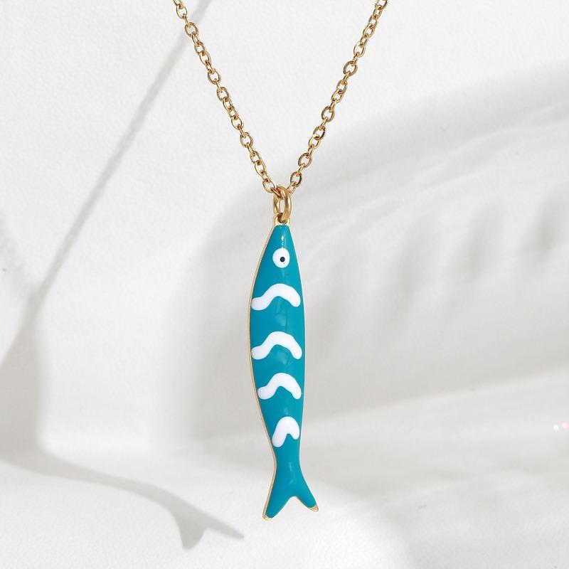 Süße Bunte Emaille Fisch Anhänger Halskette für Damen Edelstahl Streifen Fisch Charms Sommer Strandparty Urlaub Schmuck Geschenk