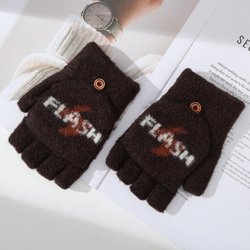 

Новые осенне-зимние мужские простые и универсальные вязаные перчатки без пальцев с откидным верхом в виде пятиконечной звезды для тепла при письме на открытом воздухе One Size