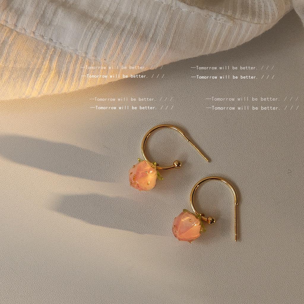 925 Silbernadel 14K Erdbeerherz Ohrringe - Trendiger Net Red Fruchtschmuck