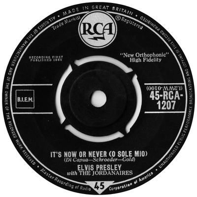7inch Record ELVIS PRESLEY, THE JORDANAIRES - It's Now Or Never (O Sole Mio) 45RCA1207 RCA 1960 UK Pop Used