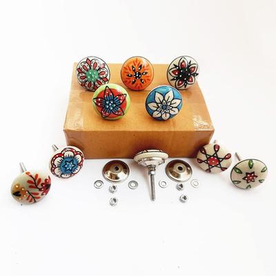 Vintage Hand Painted Ceramic Pull Knobs for Kitchen Cabinet, Door & Drawer, Wardrobe, Cupboard (Set of 10)