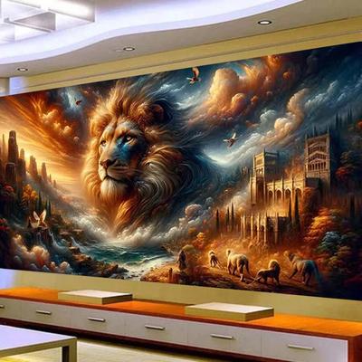 Mystický divoký tygr, lev, leopard Velká 5D DIY diamantová malba Křížkový steh Mraky Krajina Plná mozaika Diamantová výšivka