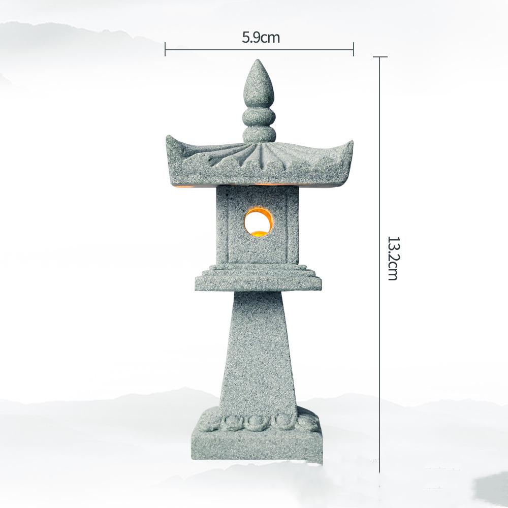 Neue Mini-Pagodenlaterne Licht Gartenstatue Dekorativer Sandstein Mikrolandschaftslampe Zen-Hof Miniatur-Bonsai