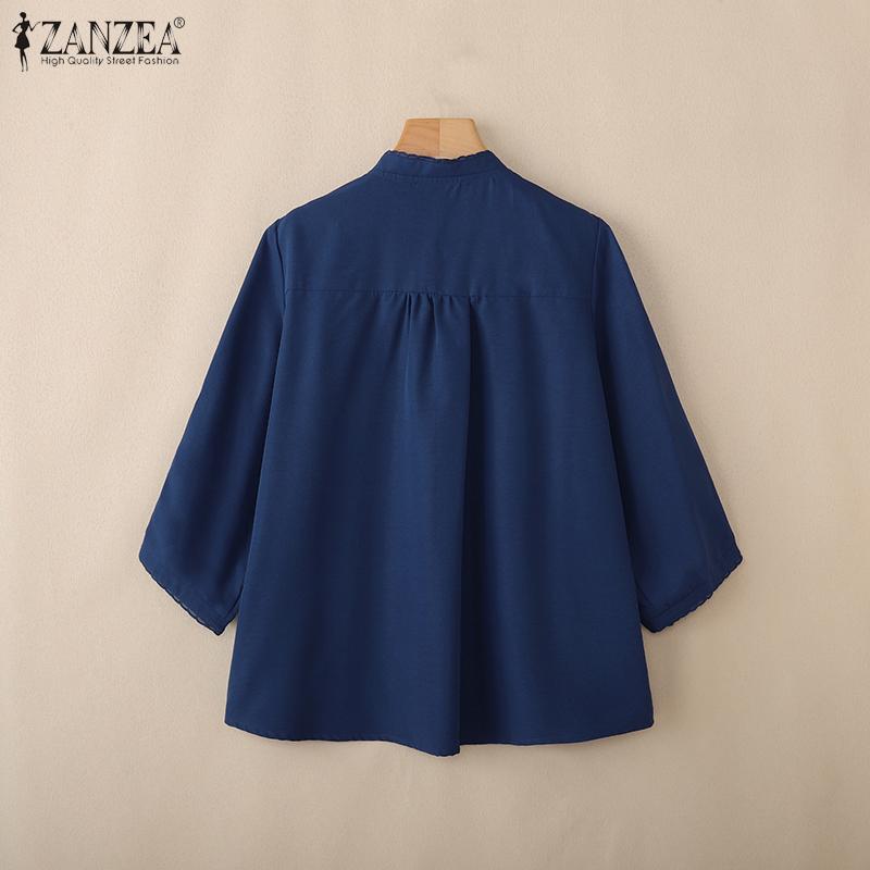 ZANZEA Women Casual Round Neck Solid Color Loose 3/4 Sleeve Blouse