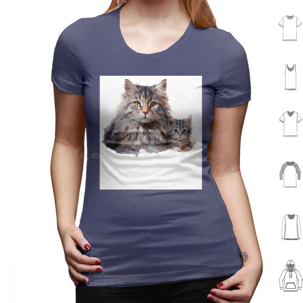 Loving Mother Cat And Her Playful Kitten T Shirt Cotton Men Women DIY Print Cat Illustration Mother Cat And Kitten Cute Cat
