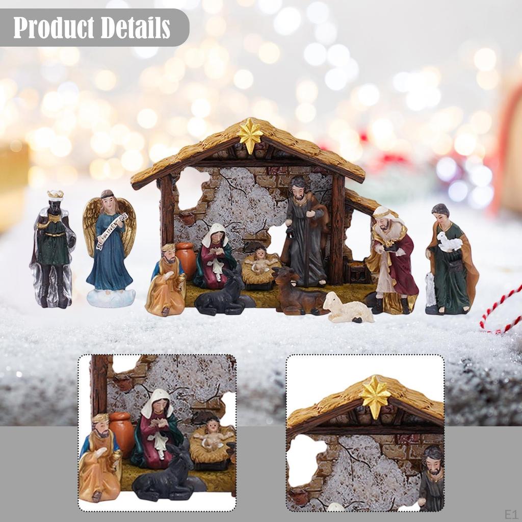 12x Christmas Nativity Figurines Decorations Ornament Miniature Resin Collectable Holy