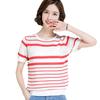 Summer Women's Ice Silk Striped Short Sleeved T-shirt Loose Base Shirt Knitted Versatile Sun Protection Top