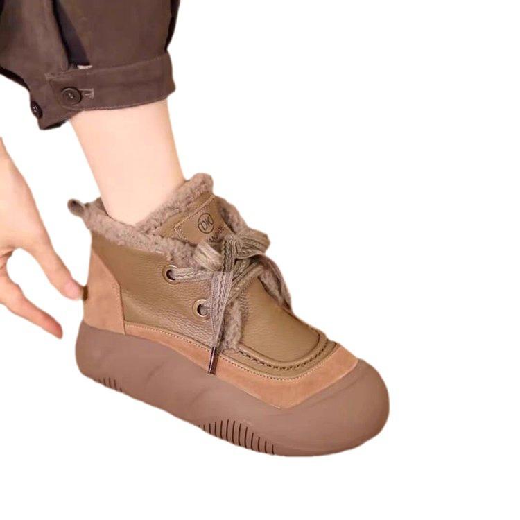 Baumwollschuhe Damen Rundkopf Schnürstiefeletten Damen Schneestiefel Plateau Martin Stiefel Damen 4CM