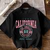 Kalifornien Los Angeles 89 Grafik Damen T-Shirt Rundhalsausschnitt, Kurze Ärmel, Normale Länge, Buchstabendruck Oberteil für Alle Jahreszeiten