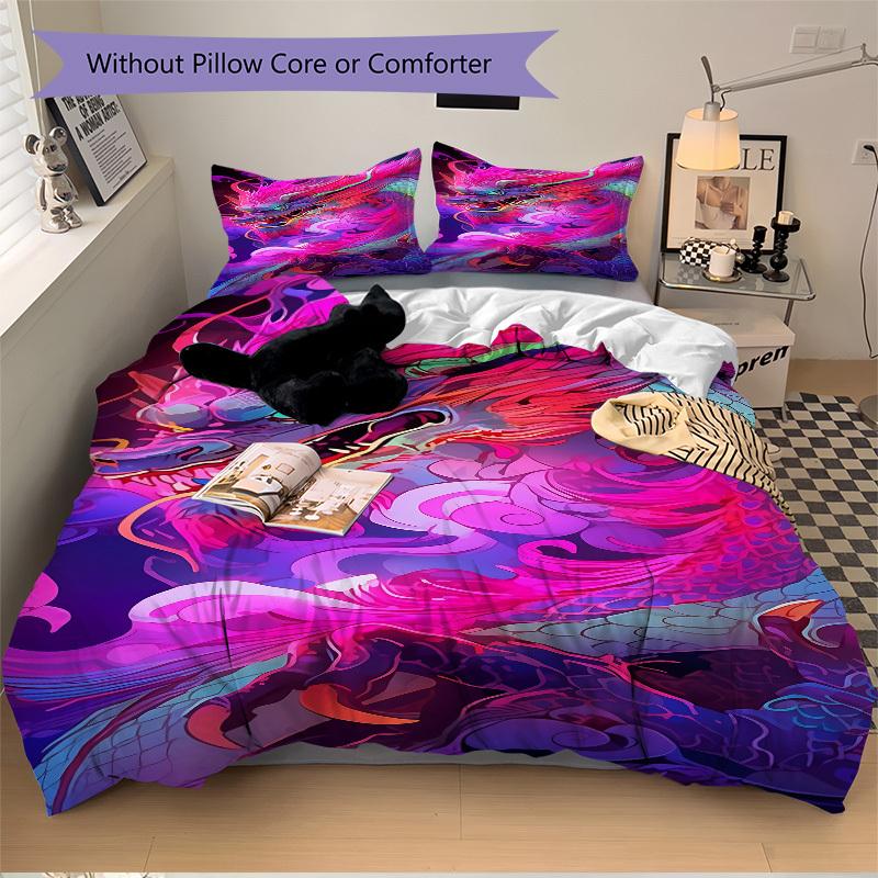 3pcs Dragon Art Duvet Cover Set - Includes 1 Duvet Cover and 2 Pillowcases, No Quilt Core, All-Season Home Decor Yy251111022