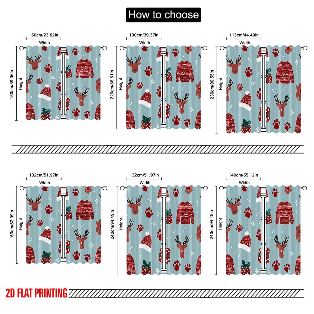 2 Stück, 2D-Flachdruck Kreative Vorhänge Hund mit Stechpalmenbeere Polyester Einfache Installation (ohne Stange) Art Deco Festlich Perfekt für