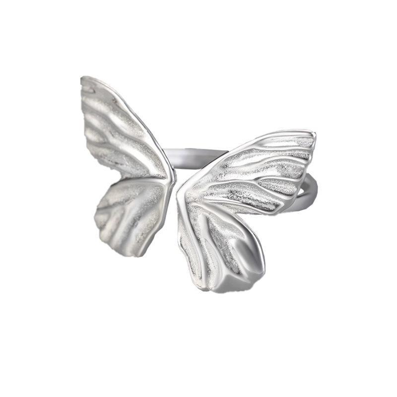 925 Silver Gold Plated Butterfly Rings for Women Fashion Geometric Vintage Handmade Irregular Ring Party Birthday Gifts