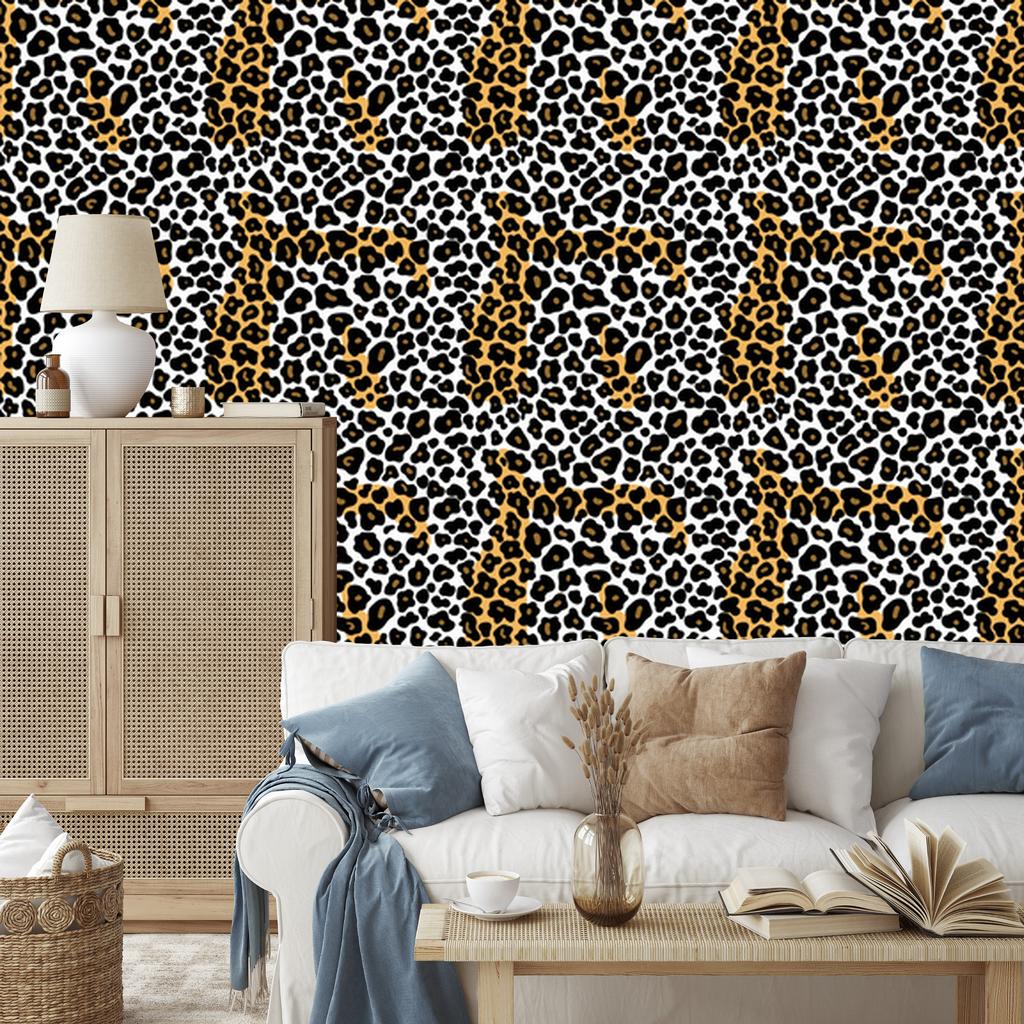 Animal Skin Wallpaper Gray and Ochre for Living Room and Bedroom 50x1000