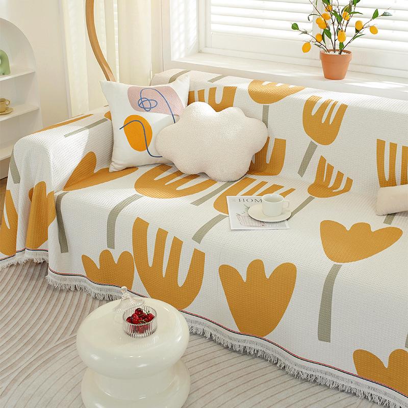 Waffle printed sofa towel Nordic ins cover cloth full cover sofa cushion cover cover blanket single three people all seasons
