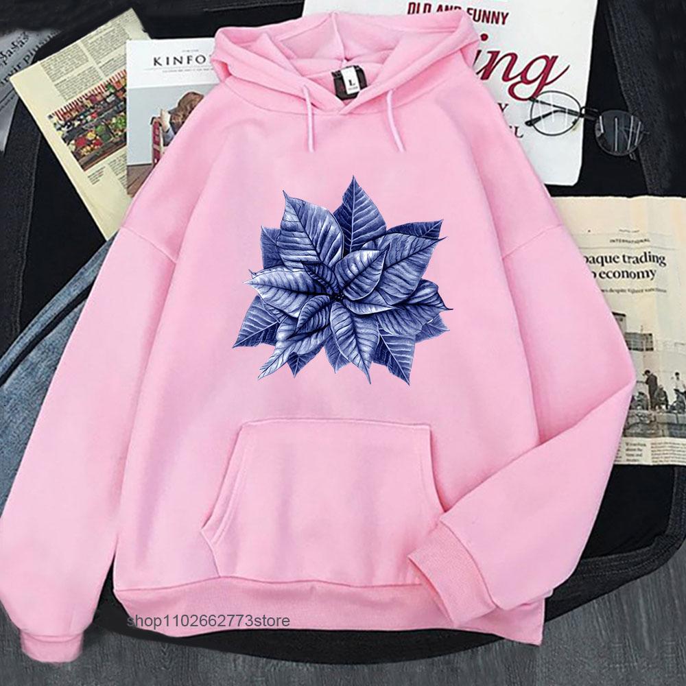 Blue and White Christmas Hoodie Chinoiserie Leaf Print Sweatshirt Aesthetic Men Clothes Kpop Streetwear Women Clothing