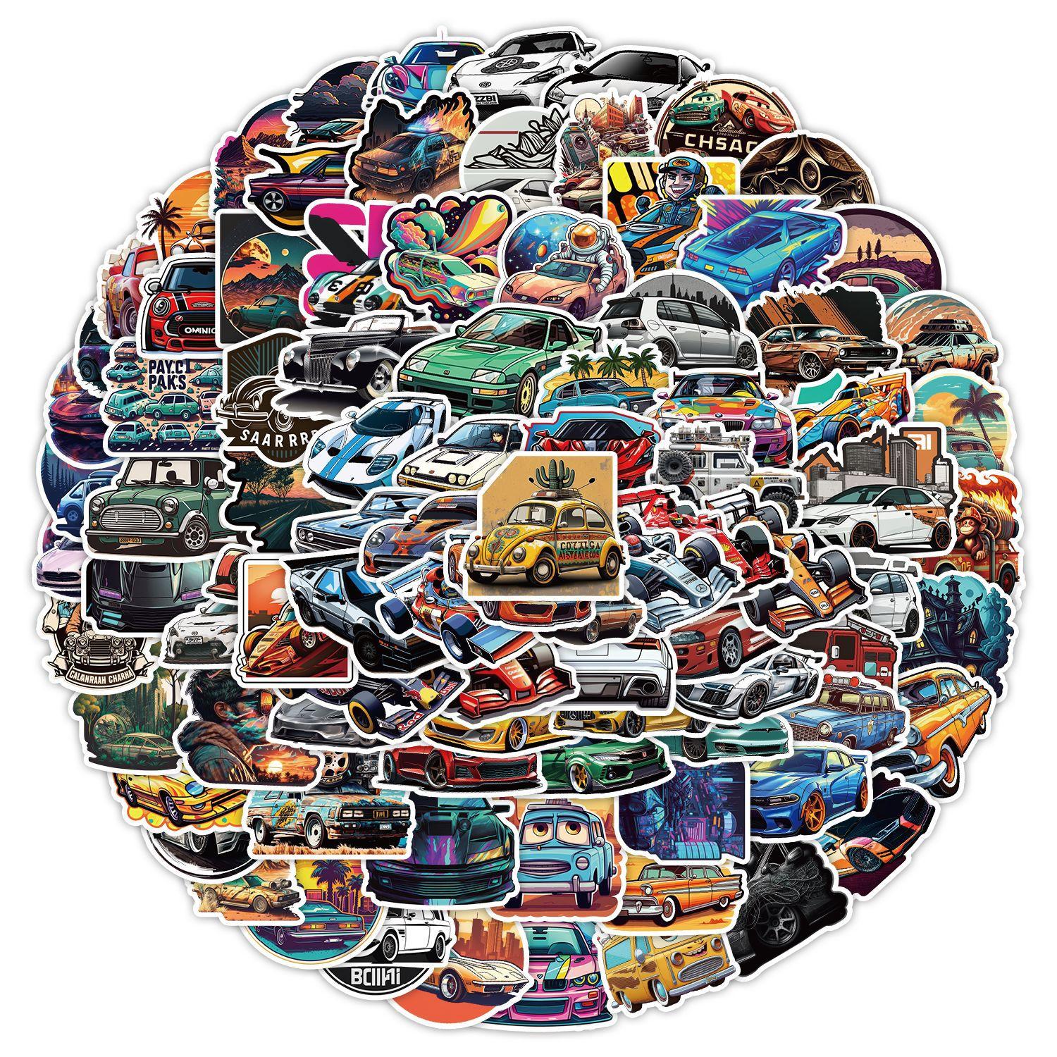 

100 Мультяшных Граффити Наклеек с Машинами Наклейки для Украшения Мобильного Телефона Компьютера Водяной Кружки Водонепроницаемые Креативные Наклейки для Дорожного Чемодана