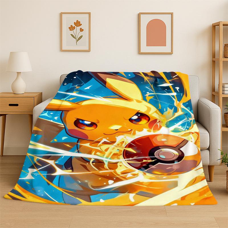 Cute Pokemon Pikachu Cartoon Flannel Blanket Soft Warm Throw Blanket for Bedroom Living Room Bed Travel Camping Picnic Kid
