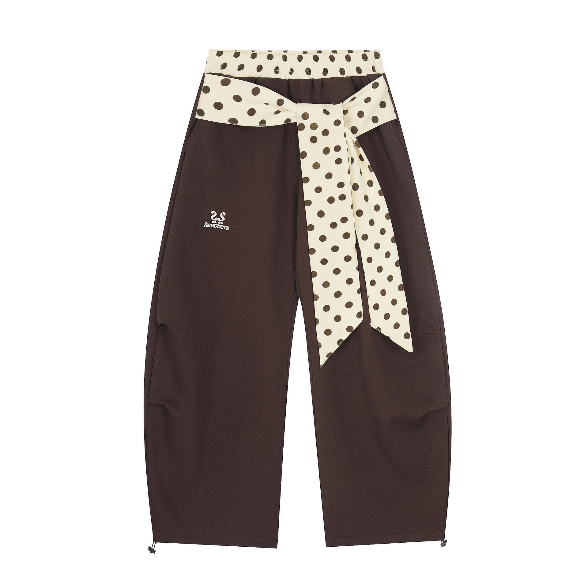 

Big Skill Spring Polka Dot Patchwork Loose Casual Pants for Women Small кофейный