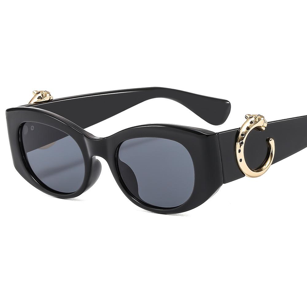 Retro Large Frame Elliptical Sunglasses For Women With Uv Protection And Fashionable Decor Black Frame Grey