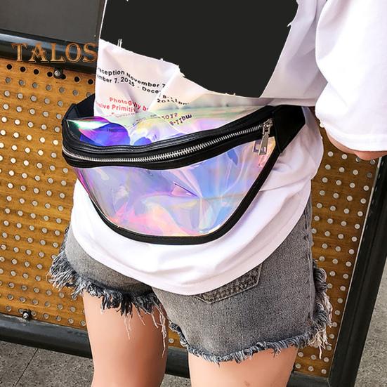 Transparent Waist Bag Waterproof Mini Fanny Pack Iridescent Belt Bag with Adjustable Strap for Women Men Travel Fitness Outdoor Use