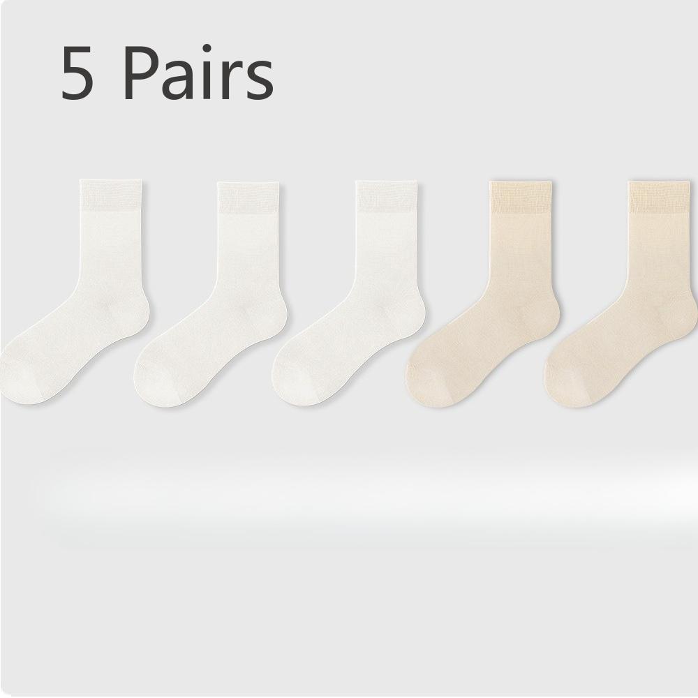 5 Pairs of Female Spring and Autumn New Pure Cotton Moon Son Boneless Tube Socks