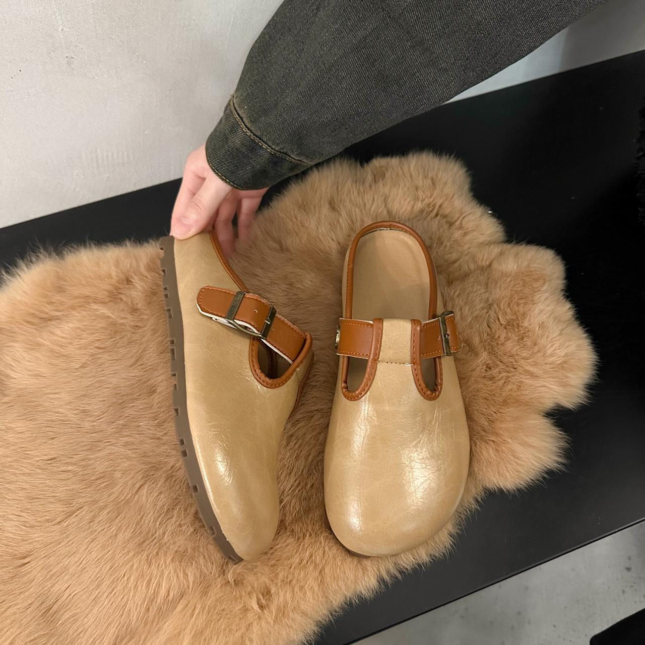 

Ліниві люди крутять педалі сумка з плоским дном і напівтапочки для жінок, які можна носити навесні 2025 року, нове модне повсякденне односпальне взуття з напівпідтримкою 40 хакі