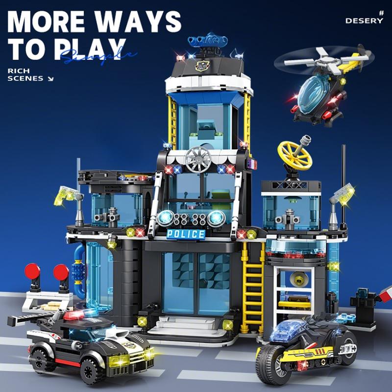 Giant Police Station Architecture Building Blocks Airplane Motorcycle Police Car Building Blocks DIY Children Toy Holiday Gift
