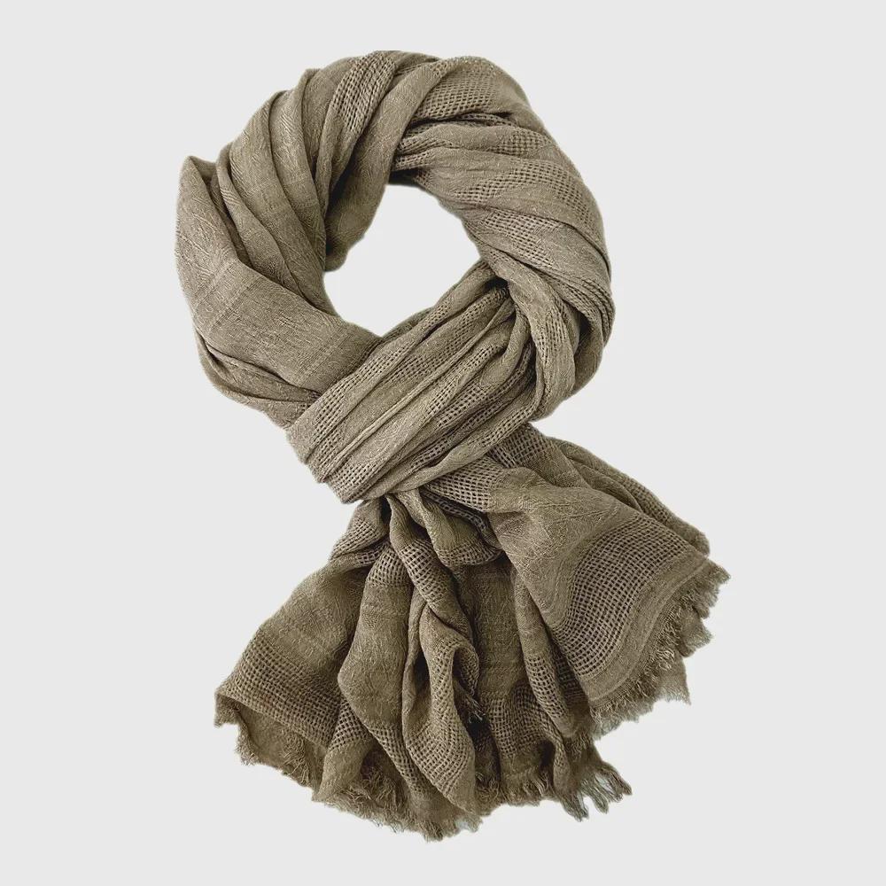

Spring Cotton Jacquard Scarf - Women s Solid Color, Dirty Dye, Hollow Design, Muslim Headscarf