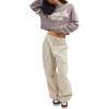 Coach Solid Color Pocket Mid Waist Button Cargo Pants Women pants Khaki CN461-KHA