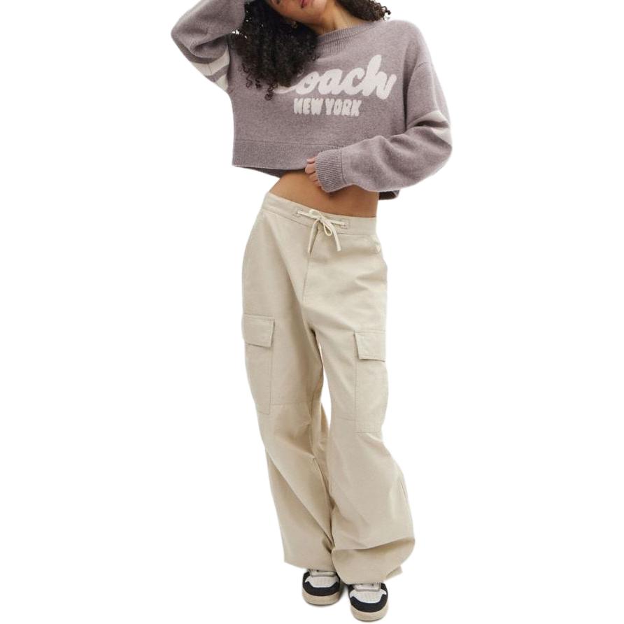 Coach Solid Color Pocket Mid Waist Button Cargo Pants Women pants Khaki CN461-KHA