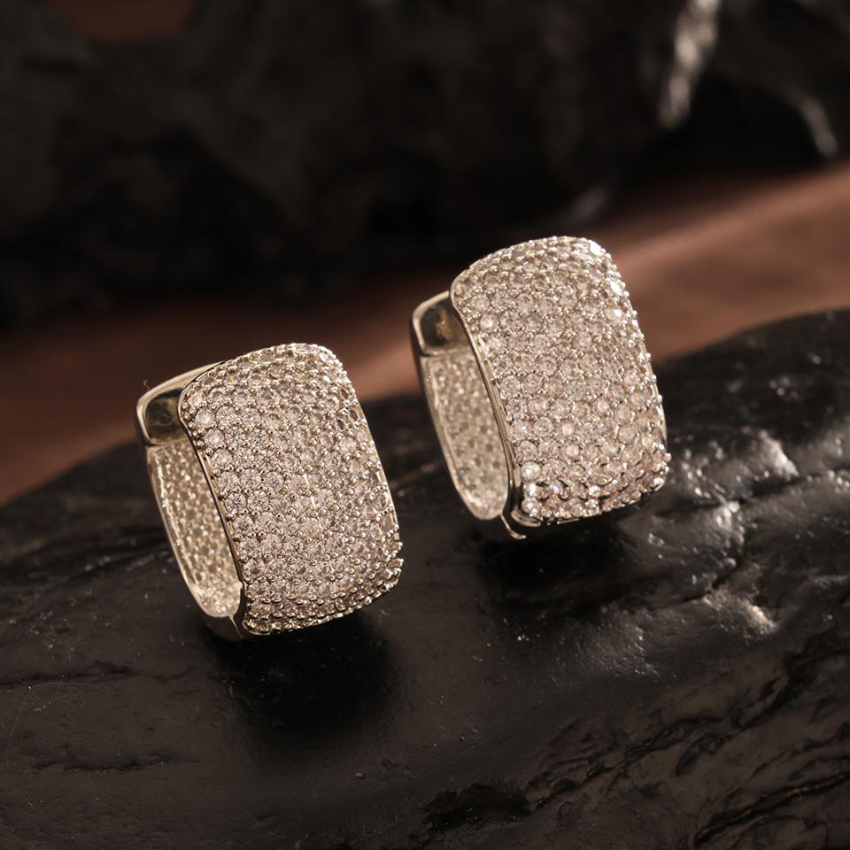 ZAKOL Bling Full Cubic Zirconia Hoop Earrings for Women Temperament Female Ear Accessories Luxury Bridal Wedding Zircon