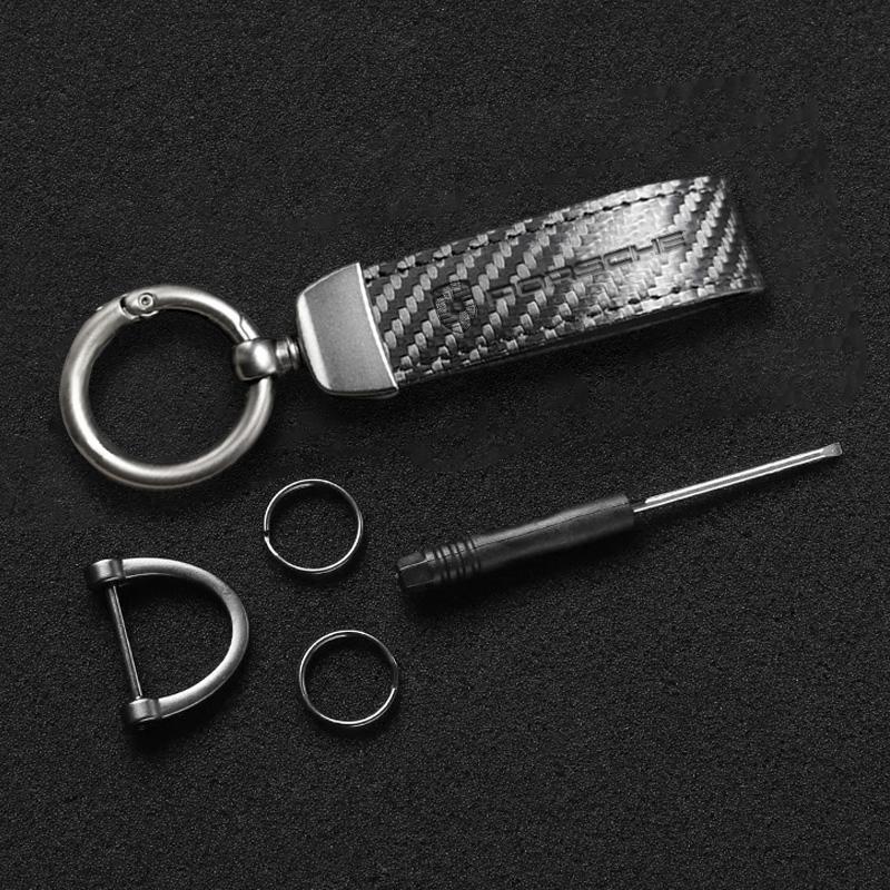 Carbon Fiber Car Keychain Embossed Logo Key Chain Ring Pendant For Porsche Panamera Cayenne Taycan 911 718 Macan Carrera-GT 928