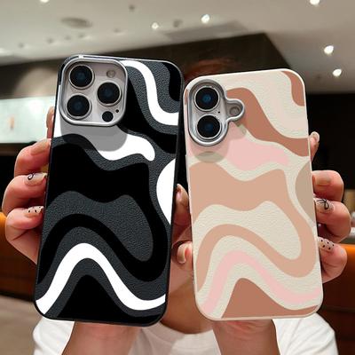 Coque de téléphone en cuir de luxe avec motif à rayures ondulées colorées pour iPhone 16, 15 Pro, 14 Plus, 13, 12, 11 Pro Max, XS, XR, 8, 7, 6 Plus, étui fin en TPU souple