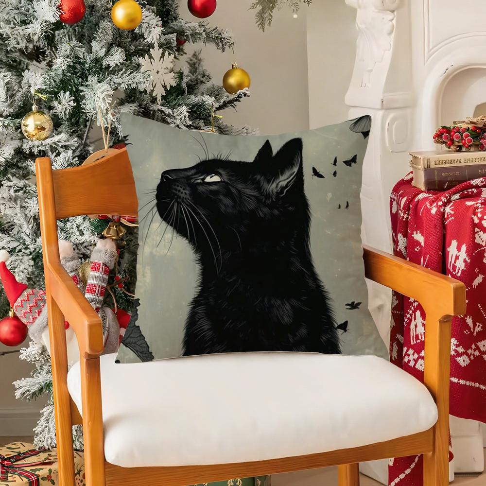 Black Cat Pillow Case Silky elegant Comfort Sofa Bed Invisible zipper