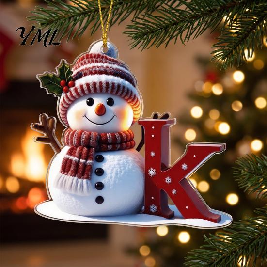Personalized Snowman Letter Ornaments 2D Christmas Ornaments, for Tree, Customized Party Favors Kids Initial Ornament, Ornament DIY Hanging Xmas Decor