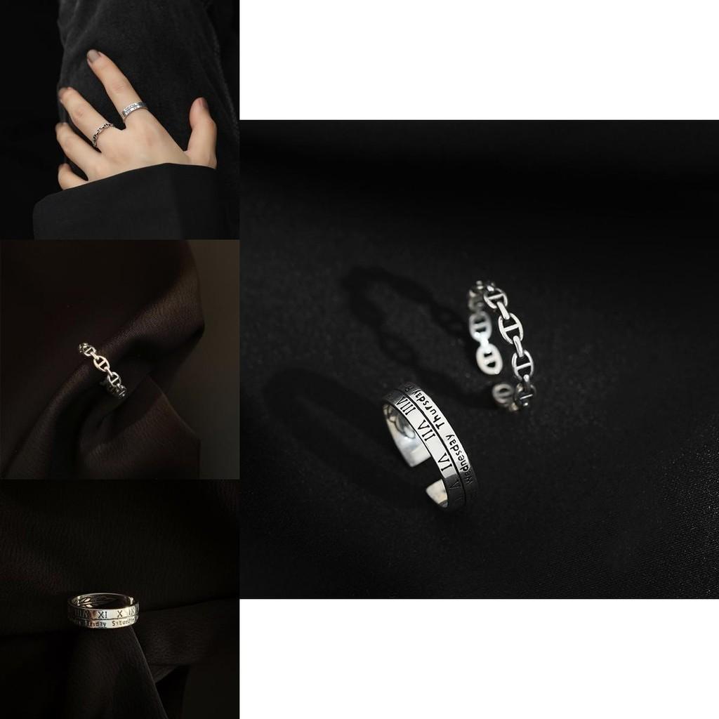 Elegant S925 Pure Silver Roman Numeral Ring Adjustable Open Finger Ring For Women