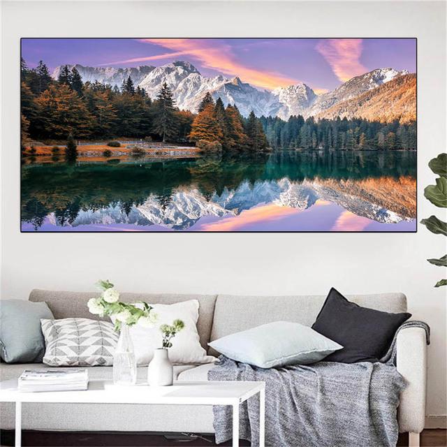 Natura Lac Pădure Alpi Munte Pânză Pictură Peisaj Zăpadă Vedere Postere și imprimeuri Artă de perete Poze Decor Home Fără cadru