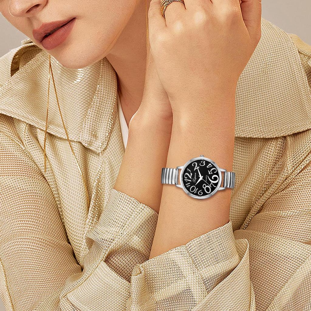 Large Elastic Free Quartz Fashion Gift for Lover Women's Watch, Numbers, Analog, Belt, Size, Simple, Stylish, Watch, Silver, Women's Accessory,