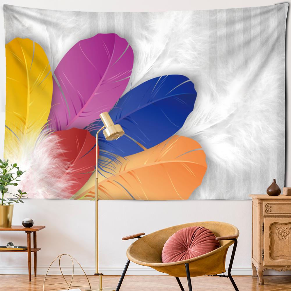 Tapiserie Psychedelică cu Pene Agățată pe Perete Artă Stil Boem Tapiz Hippie Colorat Mister Dormitor Cameră Decor Acasă