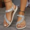 Sandals Women's Fashion Casual Flat Small Wedge Rhinestone Chain Handmade Women's Sandals